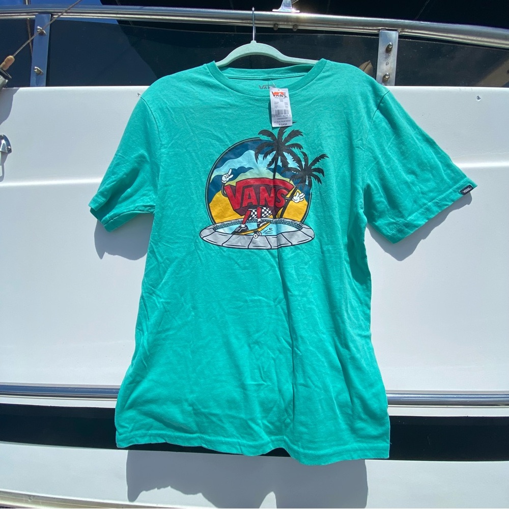 Vans Tropical Skater T Shirt Aqua Blue Boys 14/XL or Mens S/M